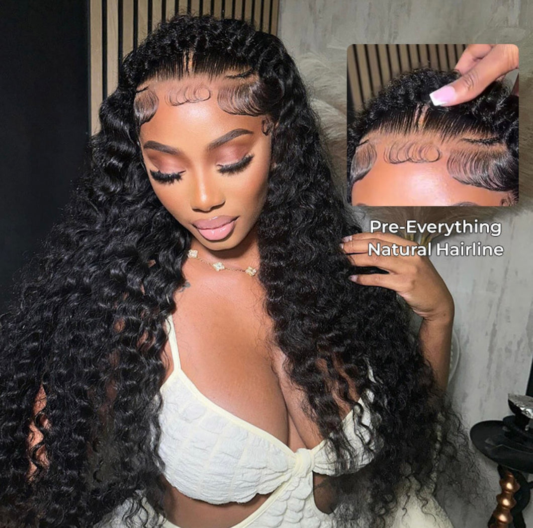 Halo Braid Glueless Deep Wave Lace Front Wigs Pre-Cut